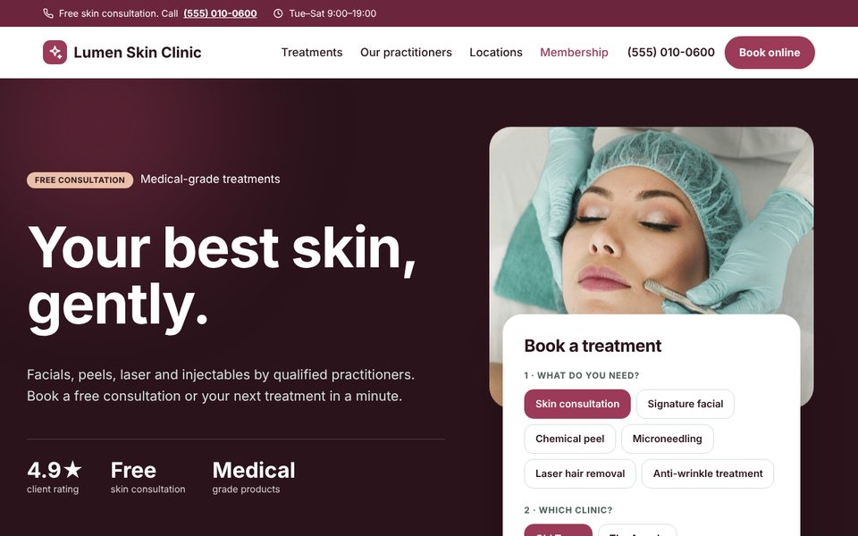 Skin clinic & med spa demo homepage