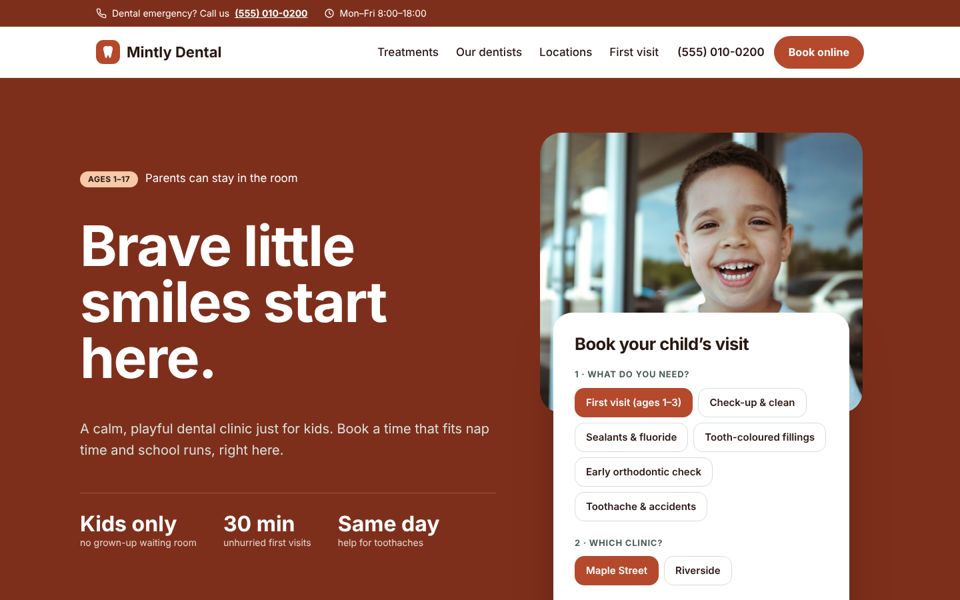 Kids dentistry demo homepage