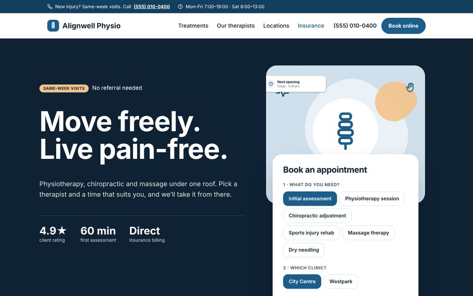 Physiotherapy & chiro demo homepage