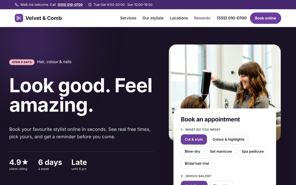 Hair & nail salon demo homepage