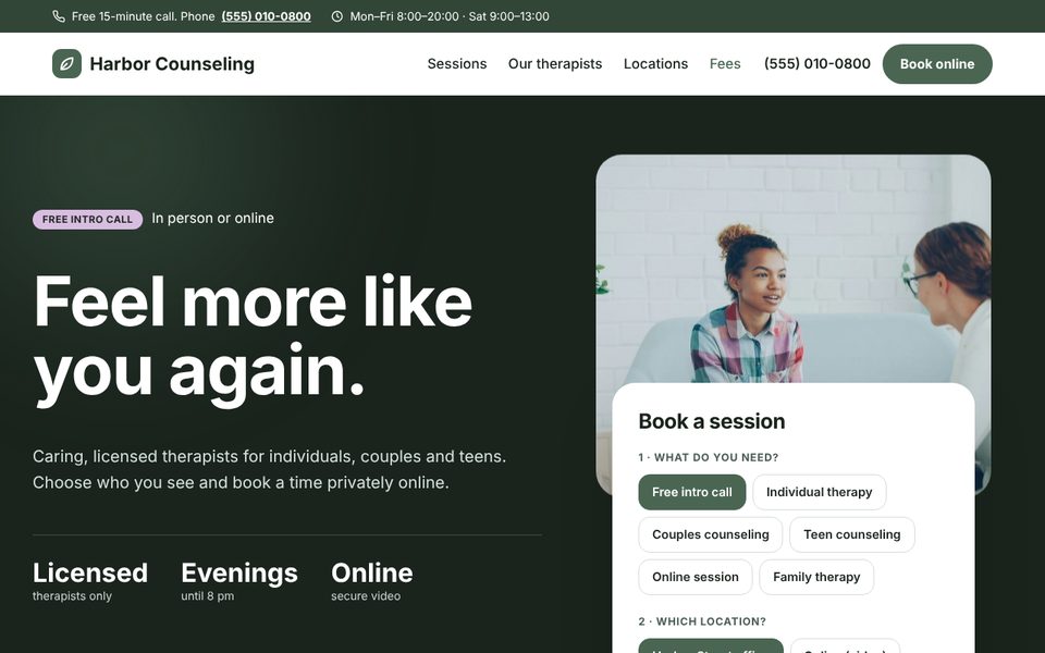 Counseling & therapy demo homepage