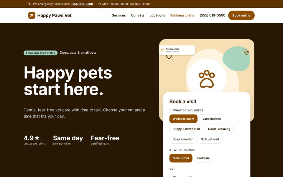 Veterinary clinic demo homepage