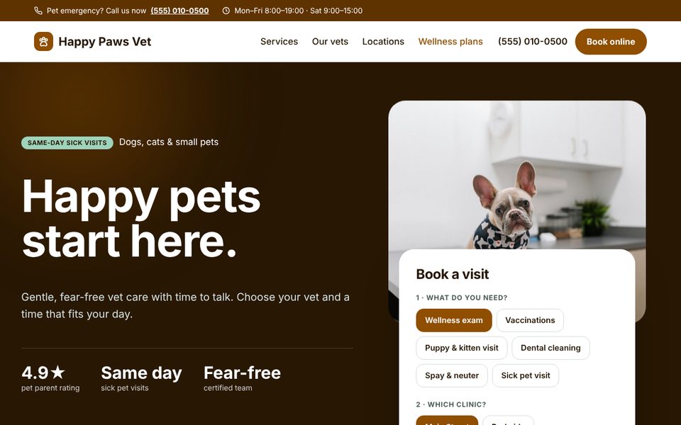 Veterinary clinic demo homepage
