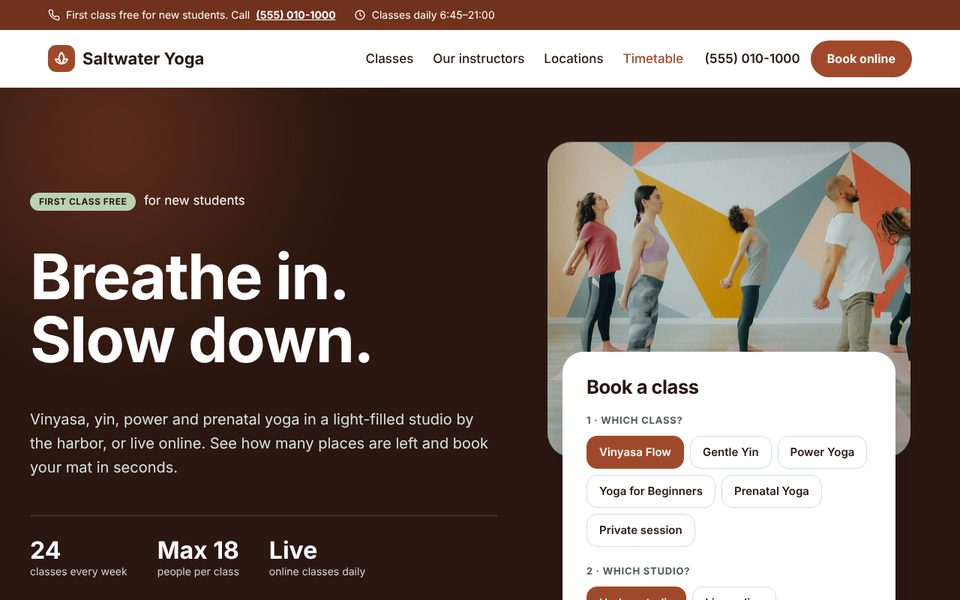 Yoga studio demo homepage